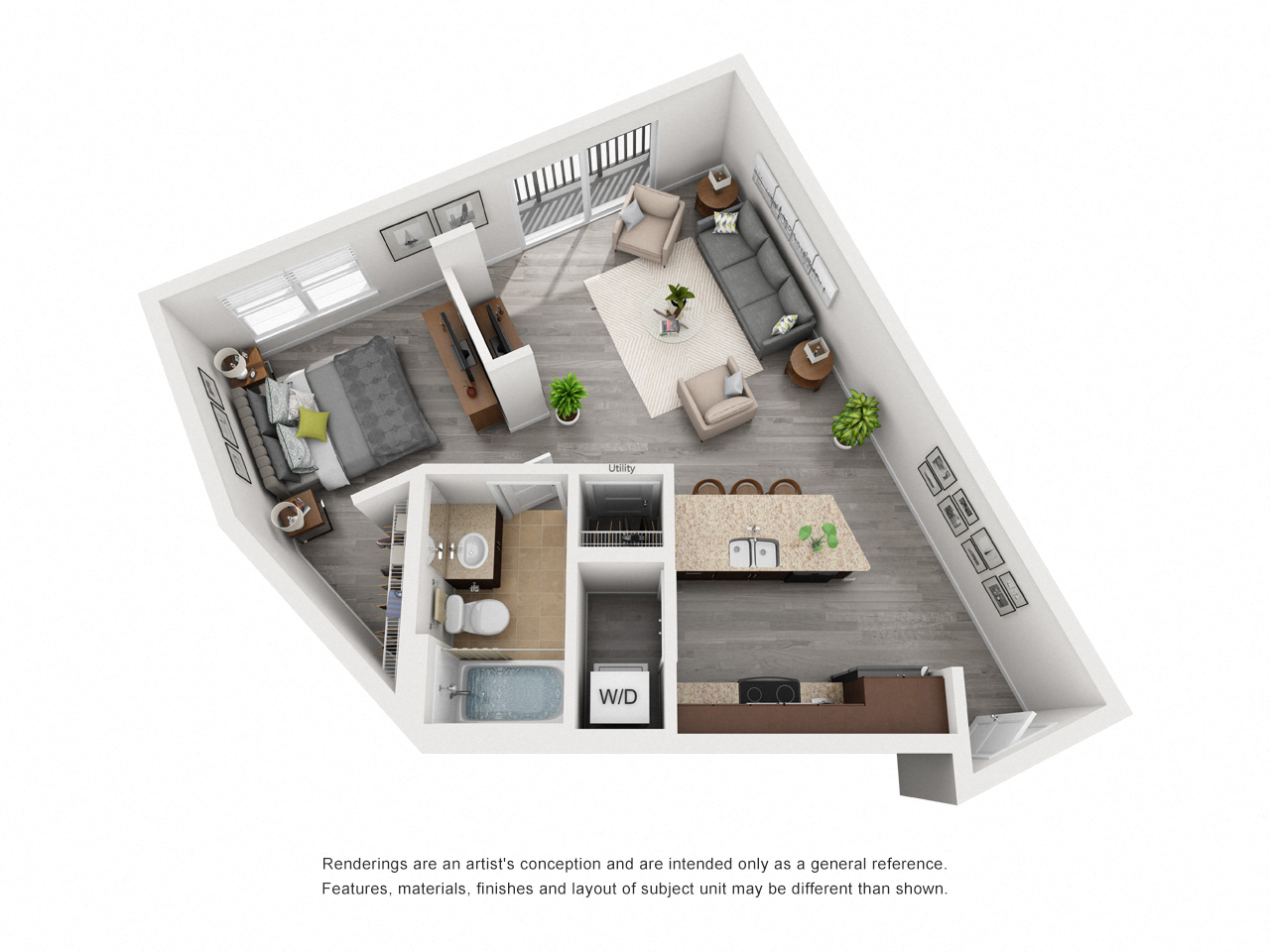 Floor plan for studio, 1 bath, 726 sqft